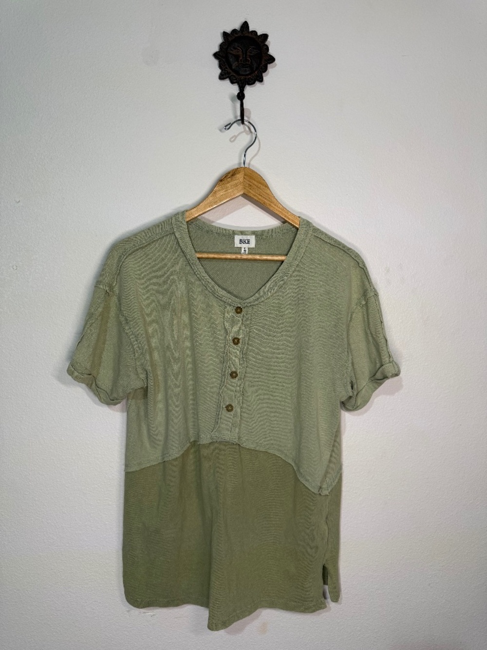 BKE Green Raw Hem Shirt